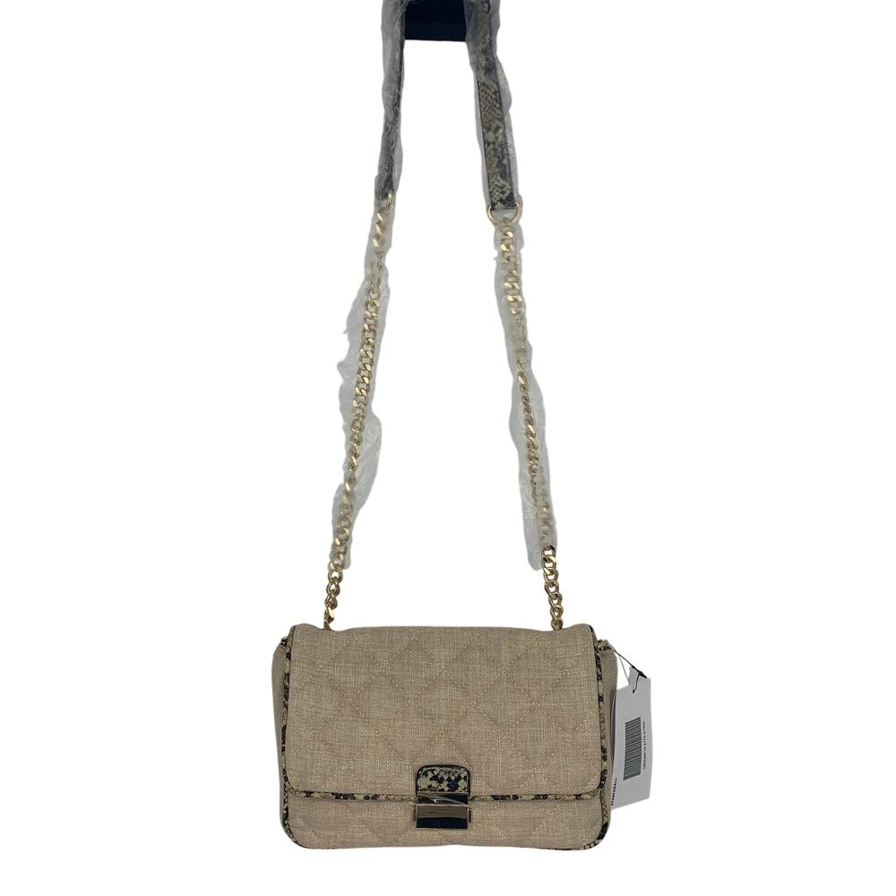 JUSTFAB Quilted Chain Crossbody Bag in Linen/Snake with Gold Hardware